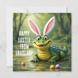 Louisiana alligator with bunny ears holiday card