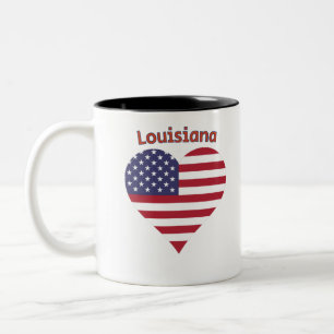Louisiana American Flag Heart Two-Tone Coffee Mug