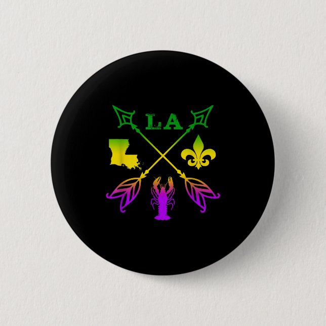 Louisiana Arrow Mardi Gras , Uni-adult, Black, Sma 6 Cm Round Badge (Front)