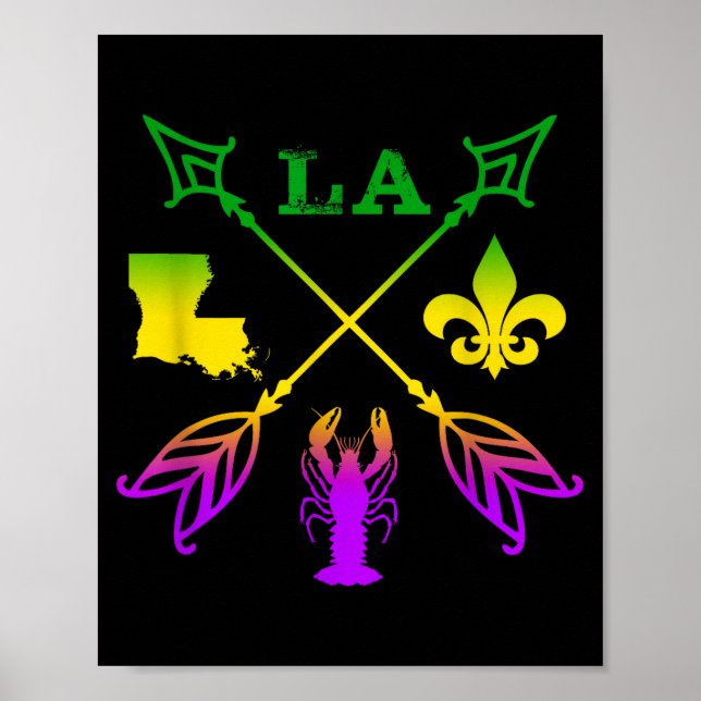 Louisiana Arrow Mardi Gras , Uni-adult, Black, Sma Poster (Front)