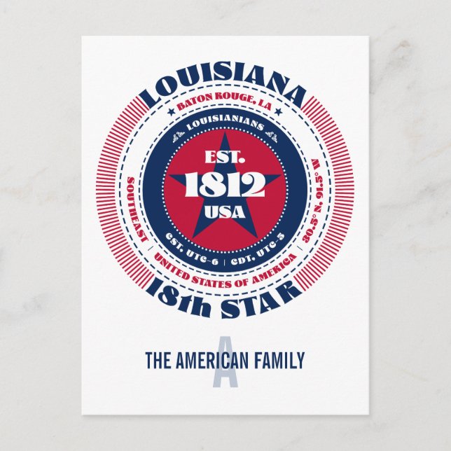 Louisiana, Baton Rouge, LA, Patriotic, Monogram Postcard (Front)