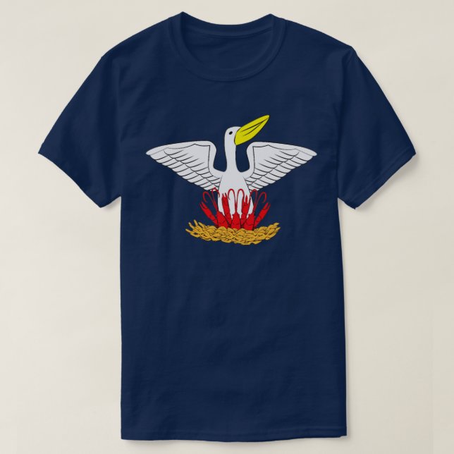 Louisiana Brown Pelican Feeding Crawfish LA Flag  T-Shirt (Design Front)