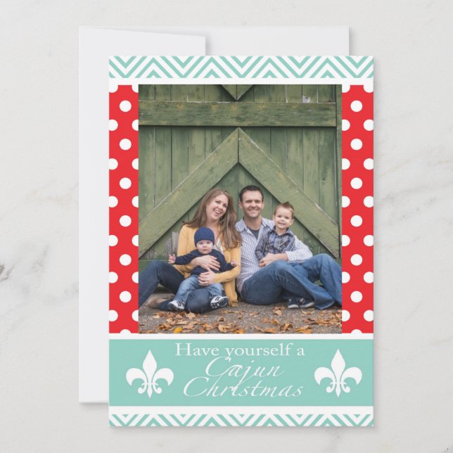 Louisiana Cajun Christmas Cards- Red and Blue Holiday Card (Front)