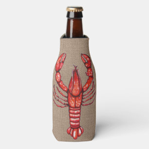 Louisiana Cajun Crawfish Faux Burlap Bottle Cooler