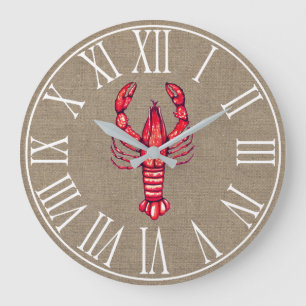 Louisiana Cajun Crawfish & Faux Burlap Large Clock