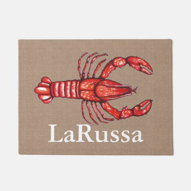 Louisiana Cajun Crawfish Faux Burlap Personalised Doormat (Front)