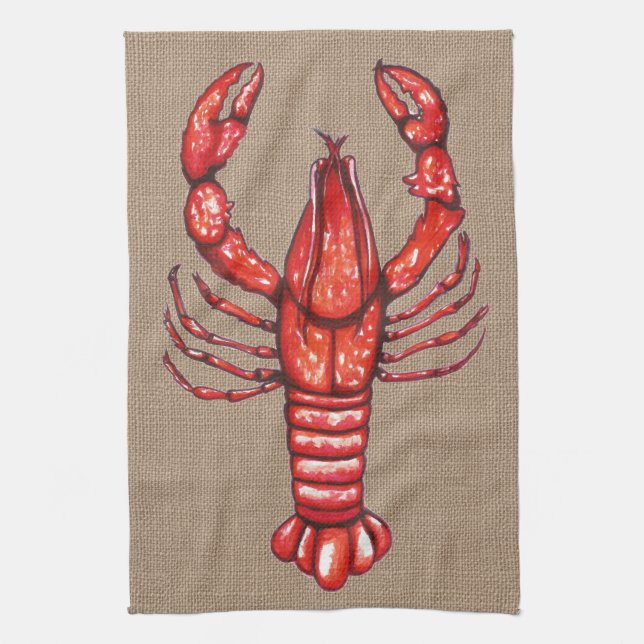 Louisiana Cajun Crawfish Faux Burlap Tea Towel (Vertical)