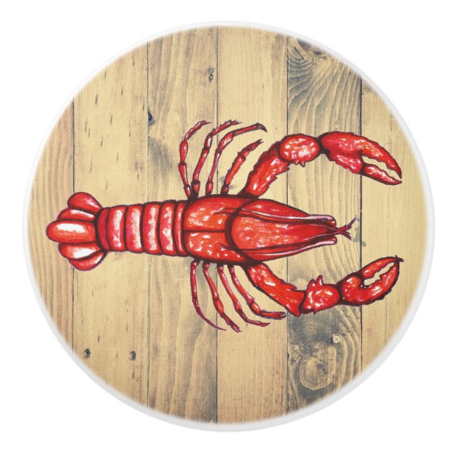 Louisiana Cajun Crawfish & Wood Planks Ceramic Knob (Front)