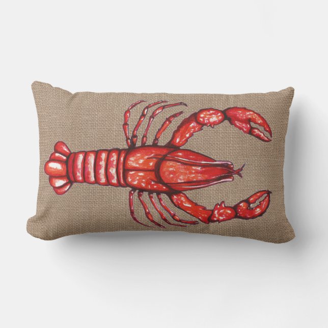 Louisiana Cajun Crayfish Faux Burlap Lumbar Cushion (Front)