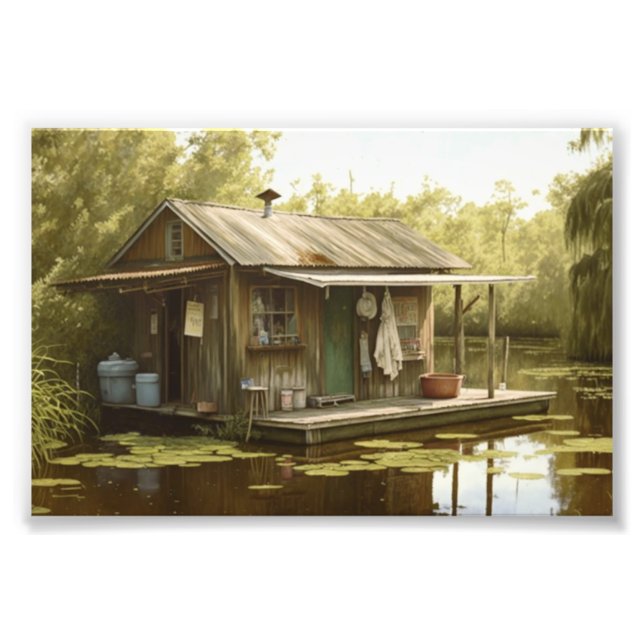Louisiana, Cajun Swamp, Boathouse, Swamp, NOLA Photo Print (Front)