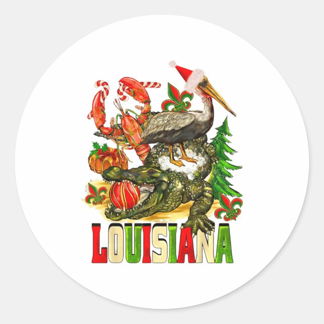 Louisiana Christmas Bayou Gator Santa Hat Holiday  Classic Round Sticker (Front)