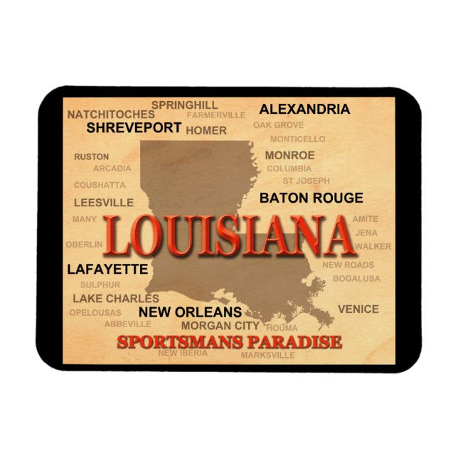 Louisiana City and Towns State Pride Map Magnet (Horizontal)