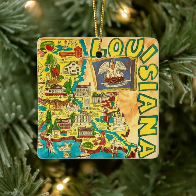  Louisiana Colourful Map Ceramic Ornament (Tree)