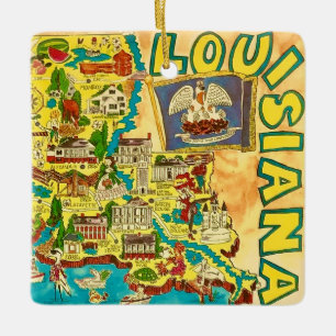  Louisiana Colourful Map Ceramic Ornament