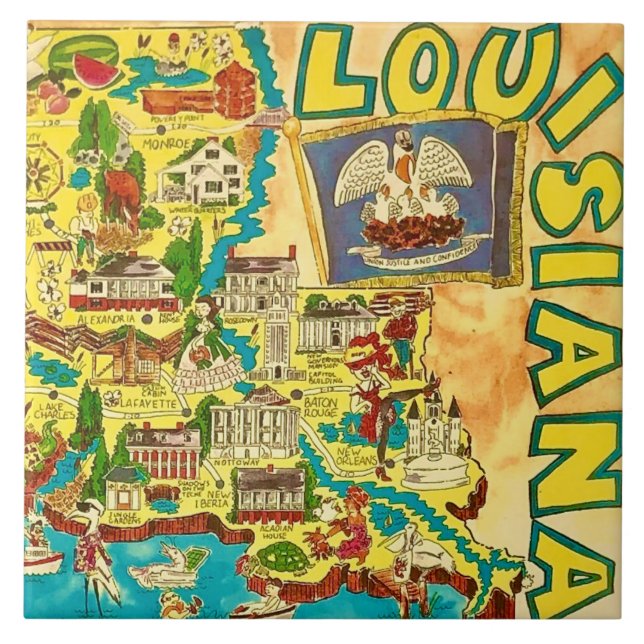  Louisiana Colourful Map Tile (Front)
