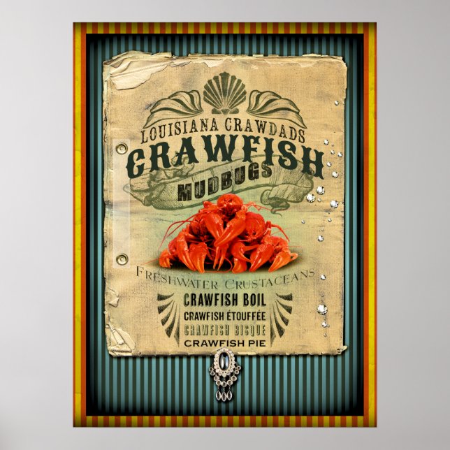 Louisiana Crawfish 2 New Orleans Cajun Poster (Front)