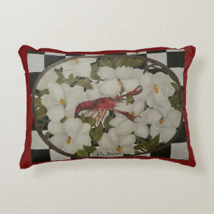 Louisiana crawfish and magnolias pillow