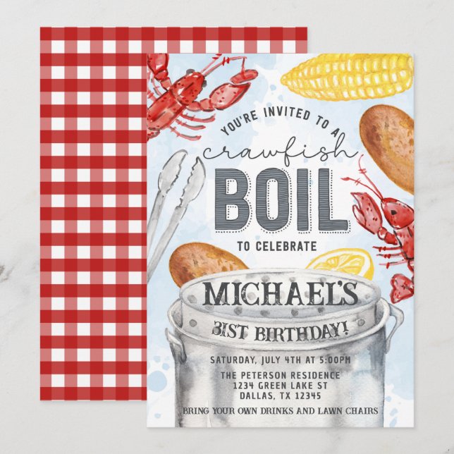 Louisiana Crawfish Seafood Boil Birthday Party Invitation (Front/Back)