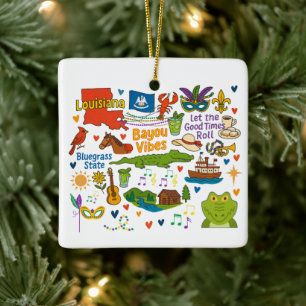 Louisiana Custom Family Trip Christmas Ceramic Ornament