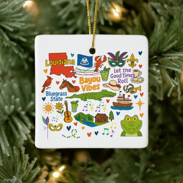 Louisiana Custom Family Trip Christmas Ceramic Ornament (Tree)