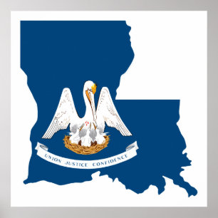Louisiana Flag Map Poster