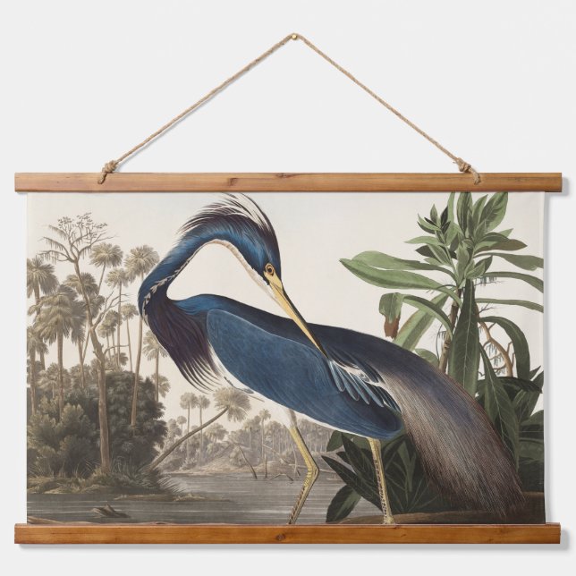 Louisiana Heron Wood Topped Tapestry Vintage Print (Front)