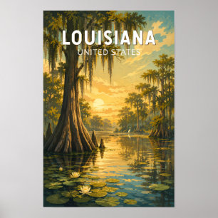 Louisiana Illustration Travel Art Vintage Poster
