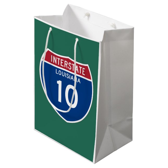 Louisiana LA I-10 Interstate Highway Shield - Medium Gift Bag (Front Angled)