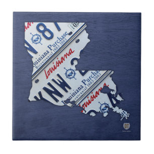 Louisiana License Plate Map Ceramic Tile