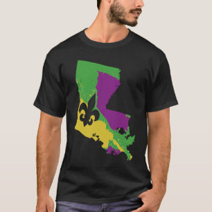 Louisiana Map Mardi Gras Fat Tuesday Fleur De Lys T-Shirt