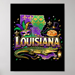 Louisiana Mardi Gras Alligator Carnival Design _1 Poster