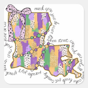 Louisiana Mardi Gras Bourbon Street Carnival Square Sticker