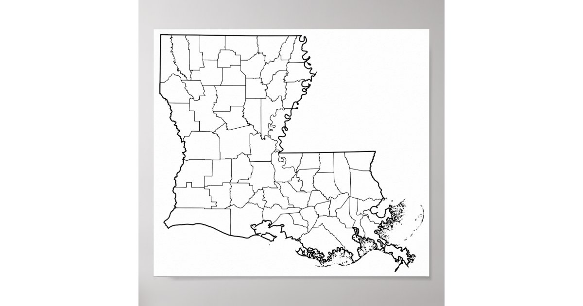 Louisiana Parishes Blank Outline Map Poster | Zazzle