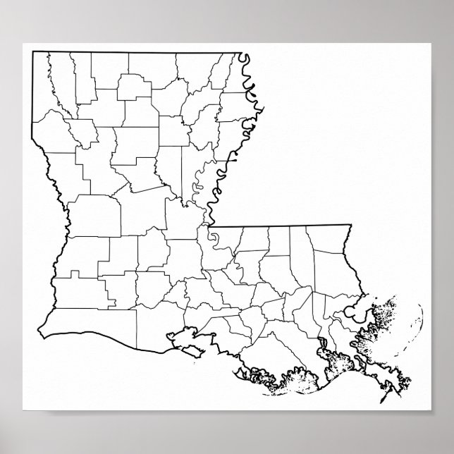 Louisiana Parishes Blank Outline Map Poster (Front)