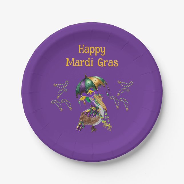 Louisiana Pelican Mardi Gras party Paper Plate (Front)