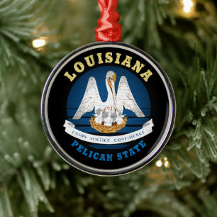 LOUISIANA PELICAN STATE FLAG METAL TREE DECORATION