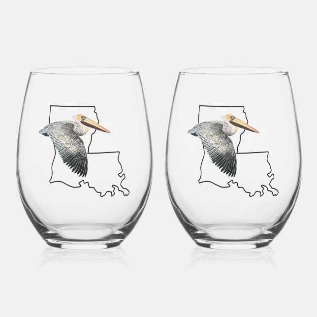 Louisiana Pelican Stemless Wine Glass - 2 set (Front)
