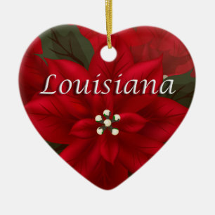 Louisiana Red Poinsettia Heart Keepsake Ornament