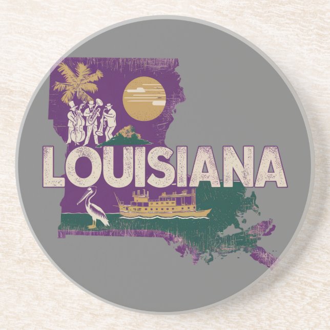 Louisiana Retro State Silhouette Coaster (Front)