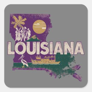 Louisiana Retro State Silhouette Square Sticker