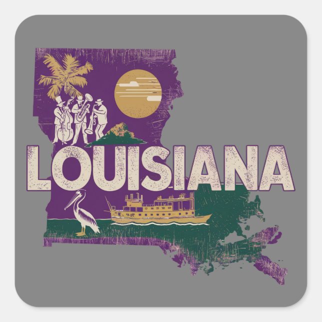 Louisiana Retro State Silhouette Square Sticker (Front)