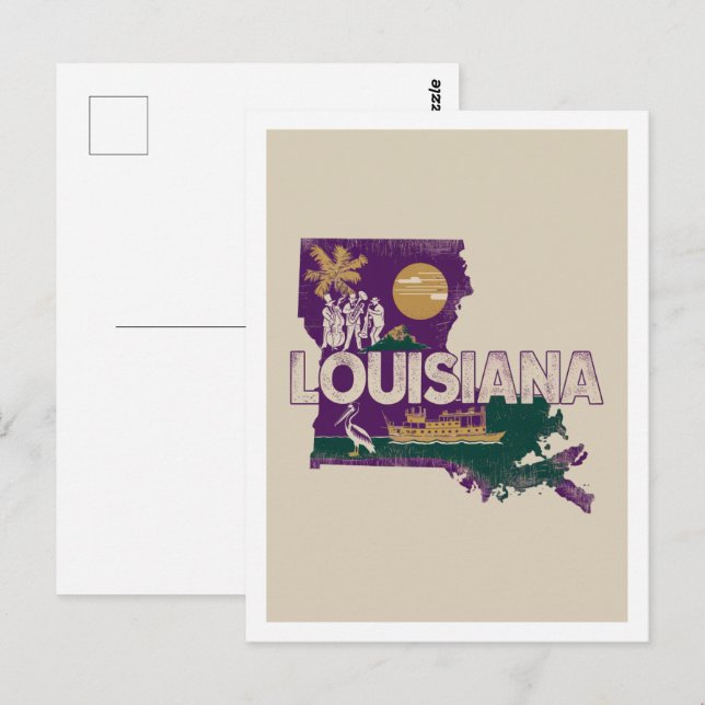 Louisiana Retro Travel Design Iconic US States Postcard (Front/Back)