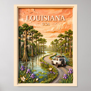 Louisiana Road Trip Vintage Bayou Swamp 3D Texture Poster