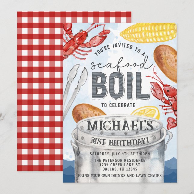 Louisiana Seafood Lobster Crab Boil Birthday Party Invitation (Front/Back)