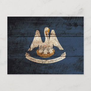 Louisiana State Flag on Old Wood Grain Postcard