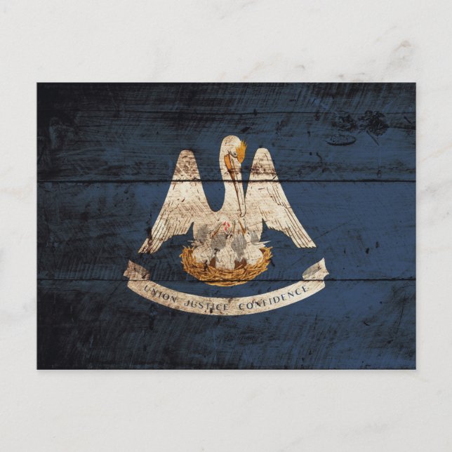 Louisiana State Flag on Old Wood Grain Postcard (Front)