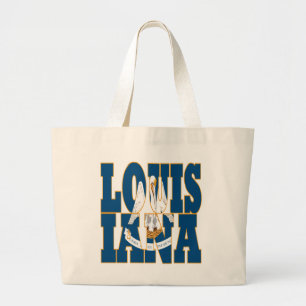 Louisiana state flag text large tote bag