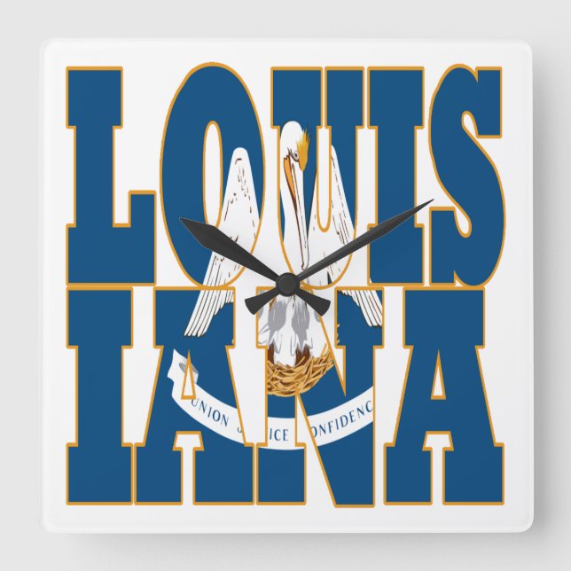 Louisiana state flag text square wall clock (Front)