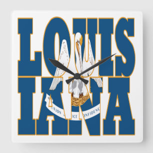 Louisiana state flag text square wall clock