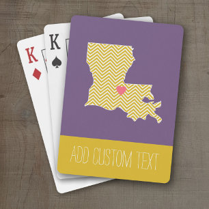 Louisiana State Map with Custom Heart and Name Playing Cards